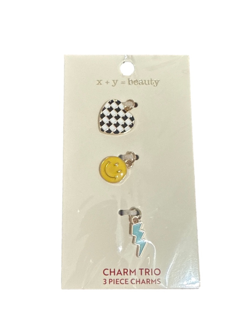 Yellow Smiley & Checkered Heart Charm Trio